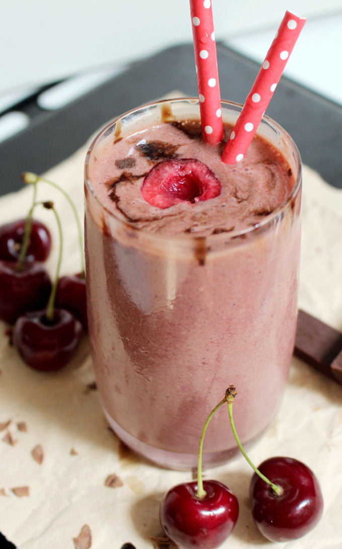 Get your fruit smoothie here.. Would you like the one with cherries and bananas? Now something even better.. Black Forest Smoothie recipe.