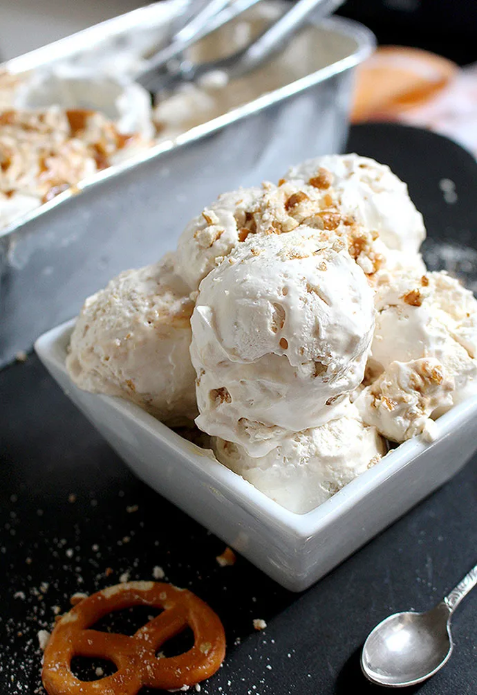 Great combo of pretzel and caramel cheesecake in form of ice cream. Absolutely delicious and tasty Caramel Pretzel Cheesecake Ice Cream.