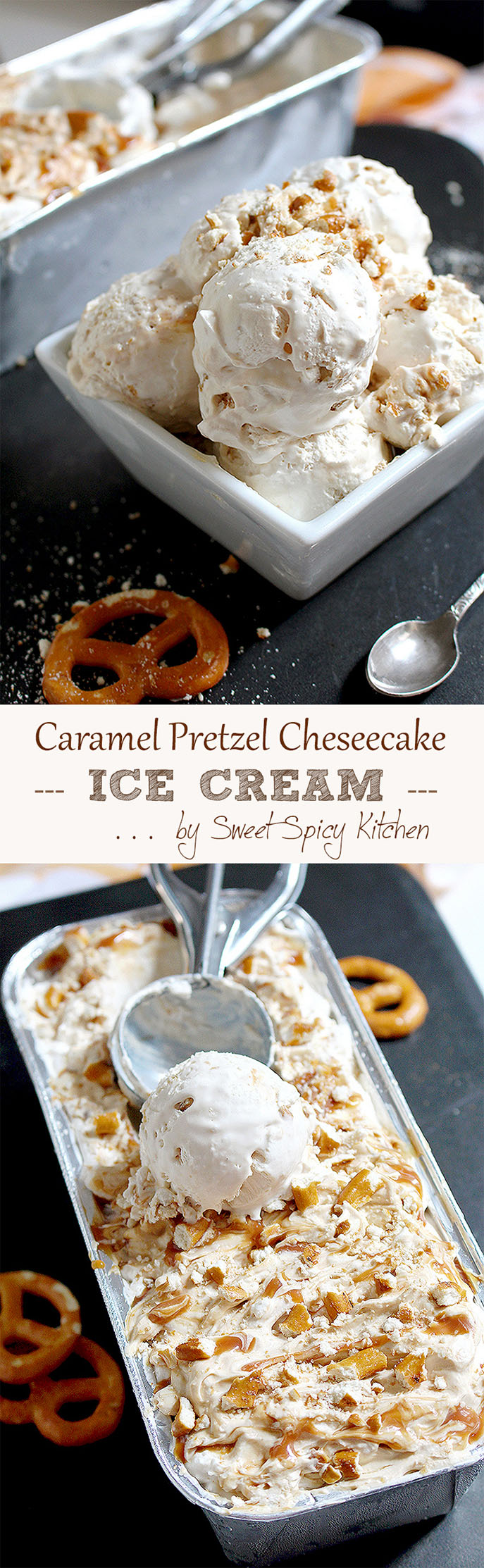 Great combo of pretzel and caramel cheesecake in form of ice cream. Absolutely delicious and tasty Caramel Pretzel Cheesecake Ice Cream.