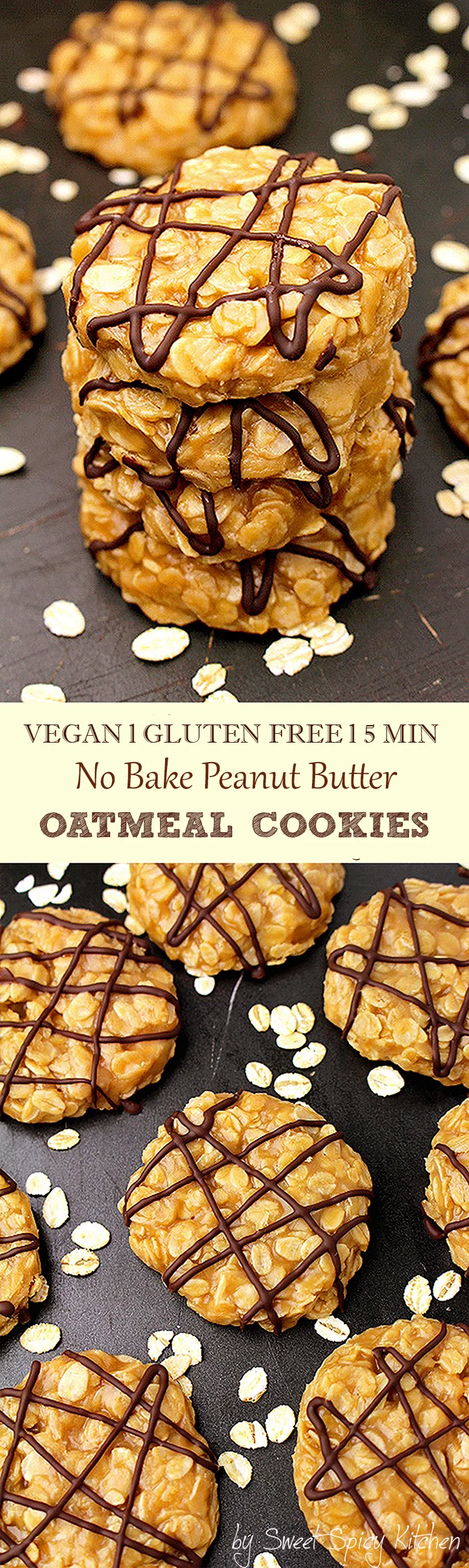 No Bake Vegan Peanut Butter Oatmeal Cookies - delicious healthy cookies made of gluten free oat and peanut butter, enriched with coconut oil and coconut milk.