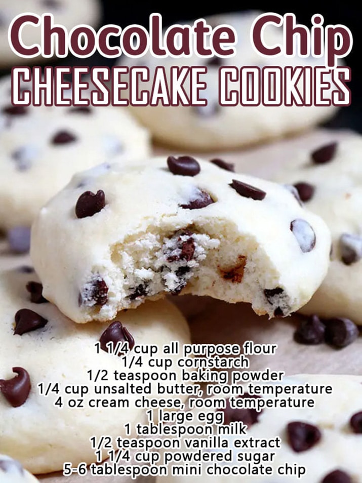 These cookies with cream cheese and mini chocolate chip simply melt in your mouth. Chocolate Chip Cheesecake Cookies are simple, light and delicious, my favorite cookie recipe. 