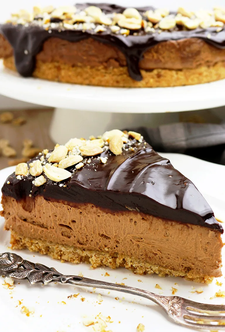 Chocolate Peanut Butter Cheesecake with Pretzel Crust