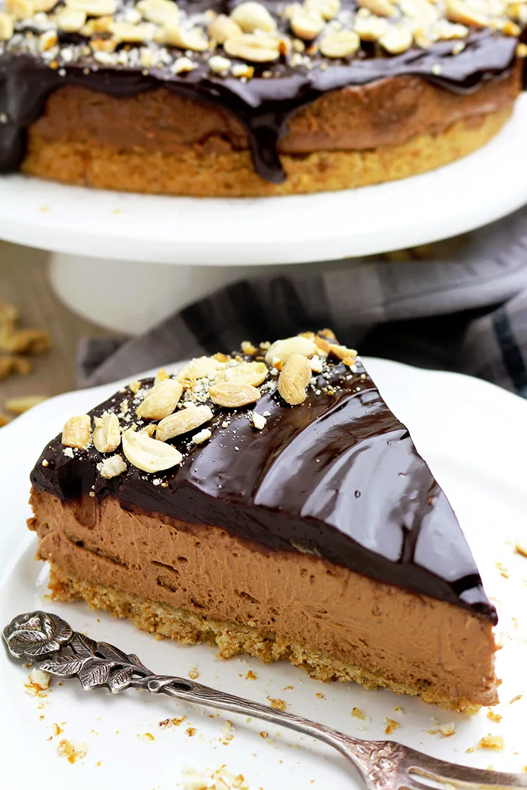 Chocolate Peanut Butter Cheesecake with Pretzel Crust