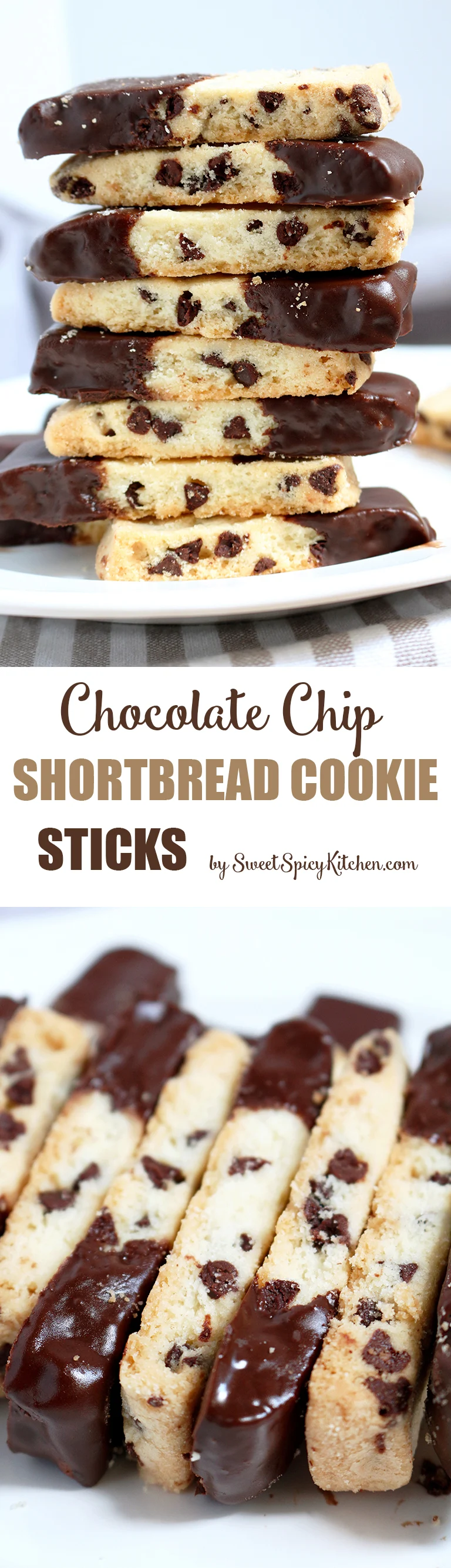 Shortbread Cookies with chocolate chips, shaped like sticks, dipped in melted chocolate are delicious Chocolate Chip Shortbread Cookie Sticks