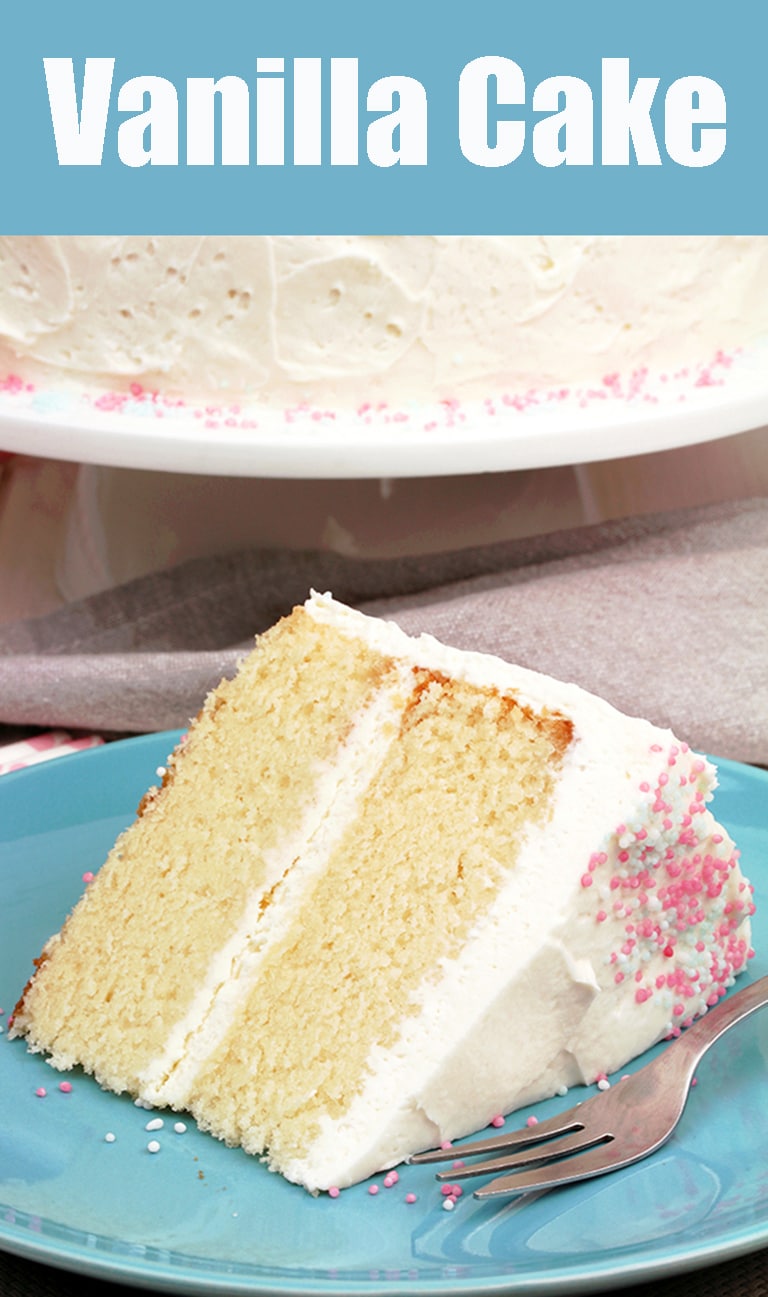 This Vanilla Cake with Whipped Cream Cheese Frosting is perfectly moist, easy and airy vanilla cake with filling made of vanilla cream cheese and heavy whipping cream.