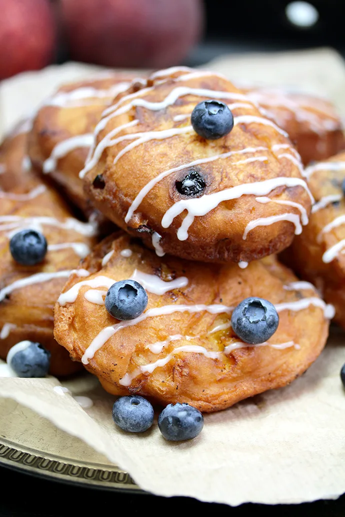 Blueberry Peach Fritters with Vanilla Glaze