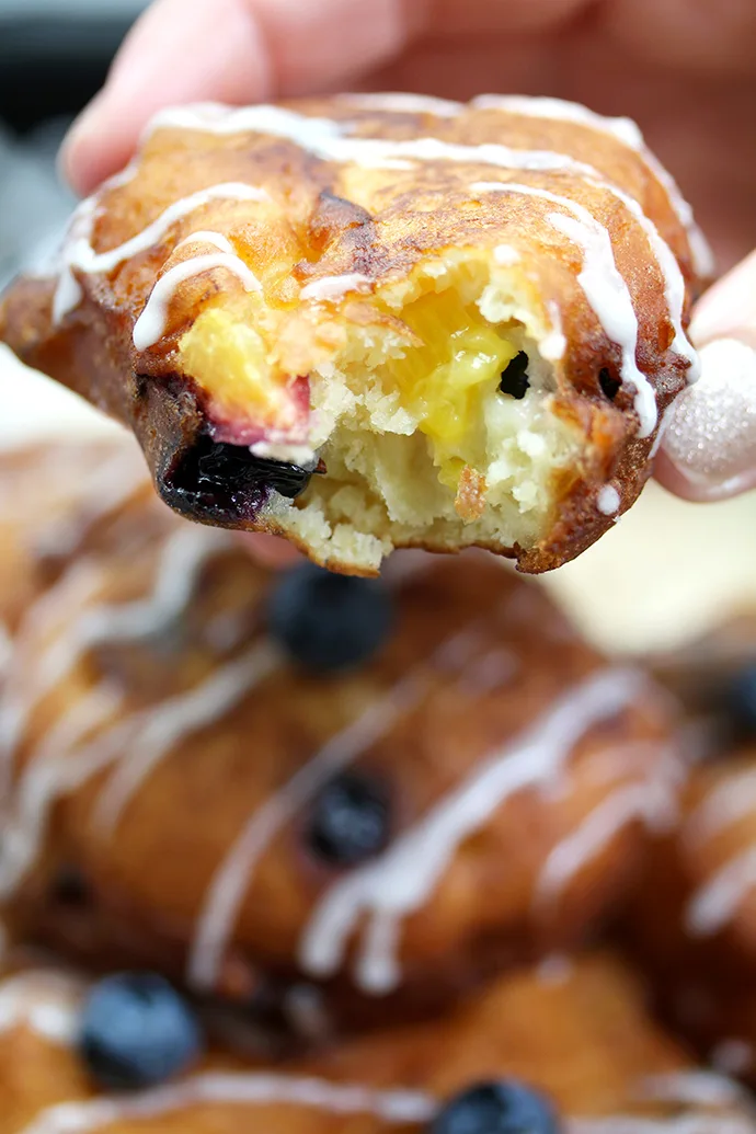 Blueberry Peach Fritters with Vanilla Glaze