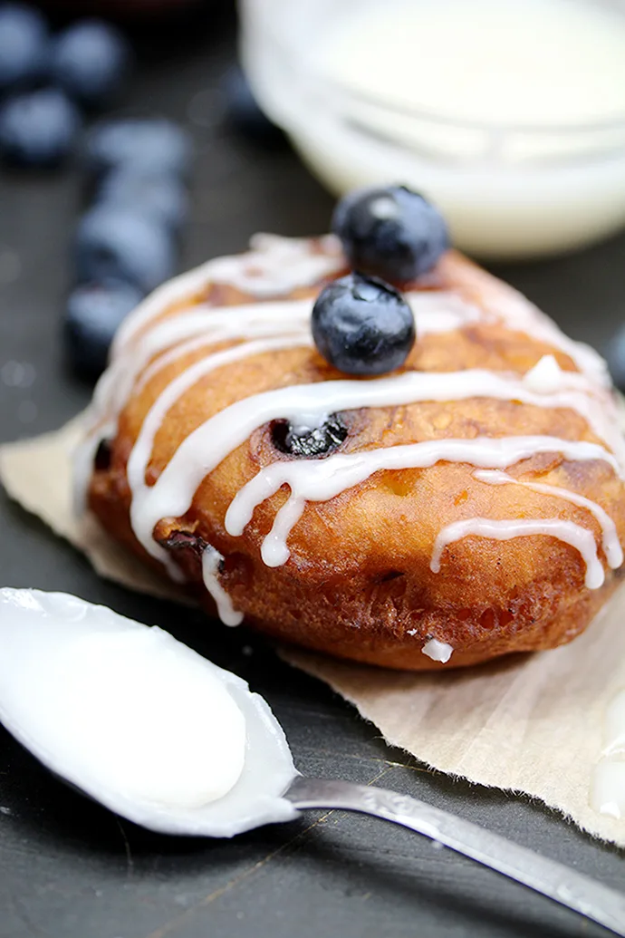 Blueberry Peach Fritters with Vanilla Glaze