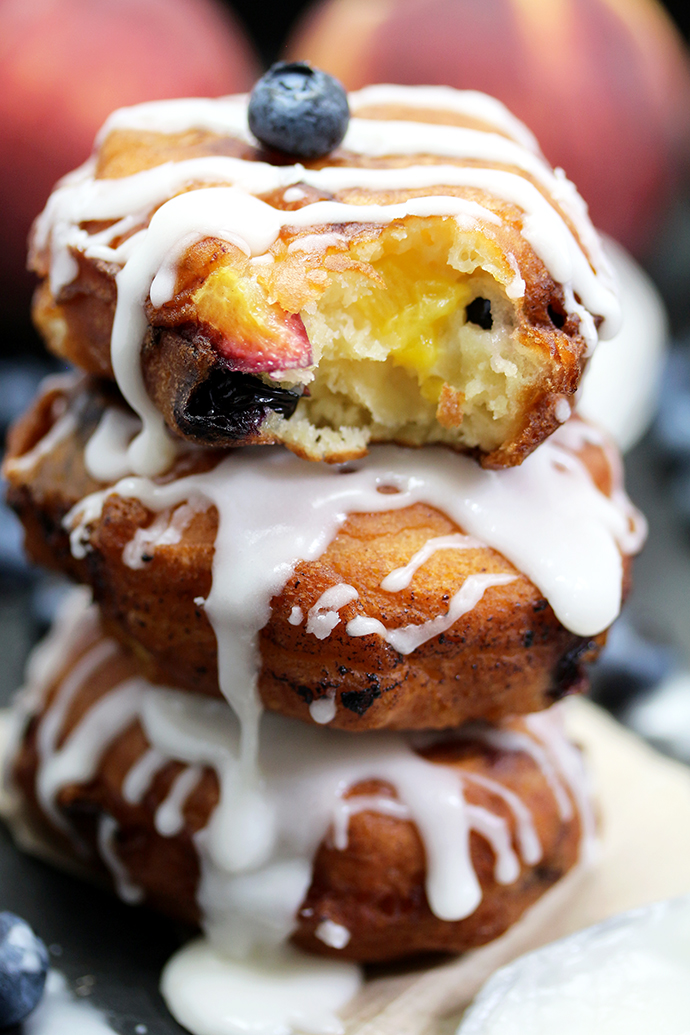 Blueberry Peach Fritters with Vanilla Glaze