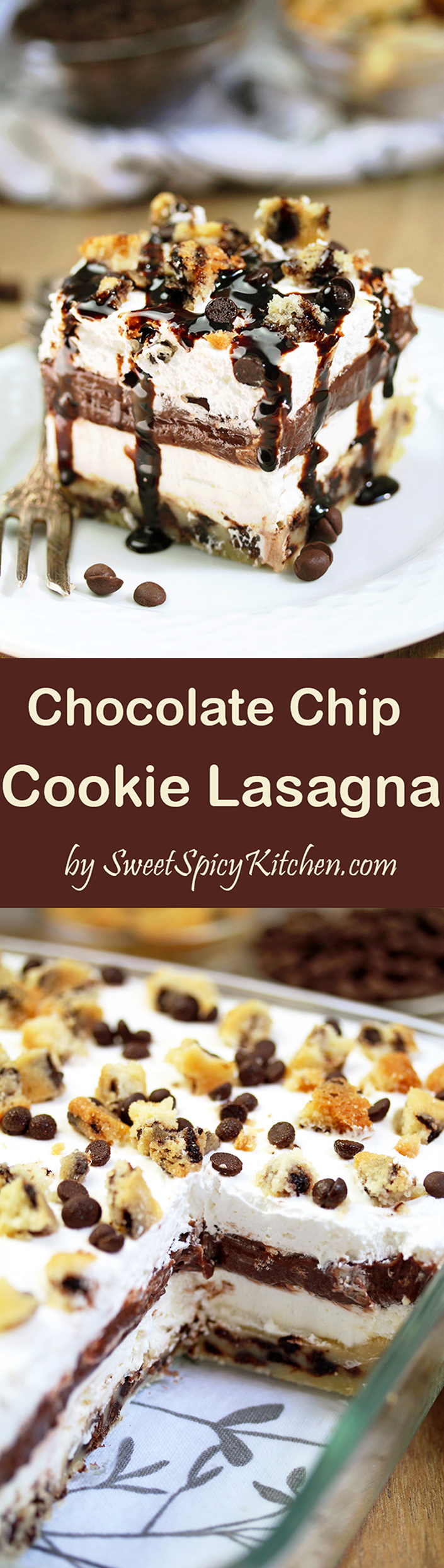 Chocolate Chip Cookie Lasagna is a light and creamy dessert with chocolate chip cookie crust. 
