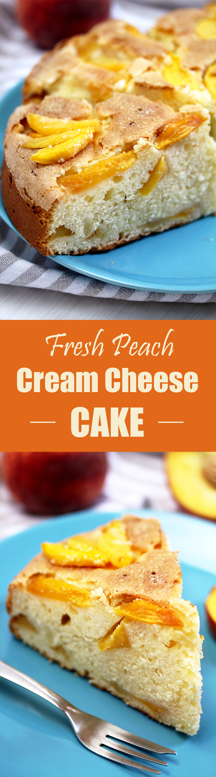 Fresh Peach Cream Cheese Cake is light and simple summer cake that is easy to make and is eaten quickly. Cream cheese and fresh peaches make it so good.