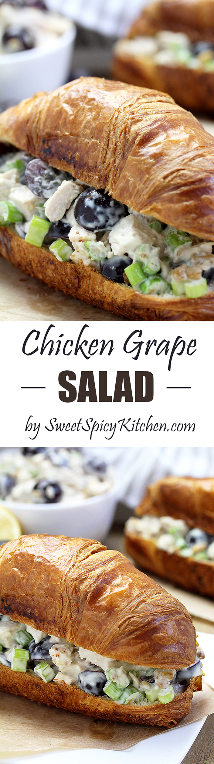The Best Chicken Grape Salad is a delicious quick & easy salad with chicken, grapes, celery, walnuts/pecans and a dressing that makes it really special.