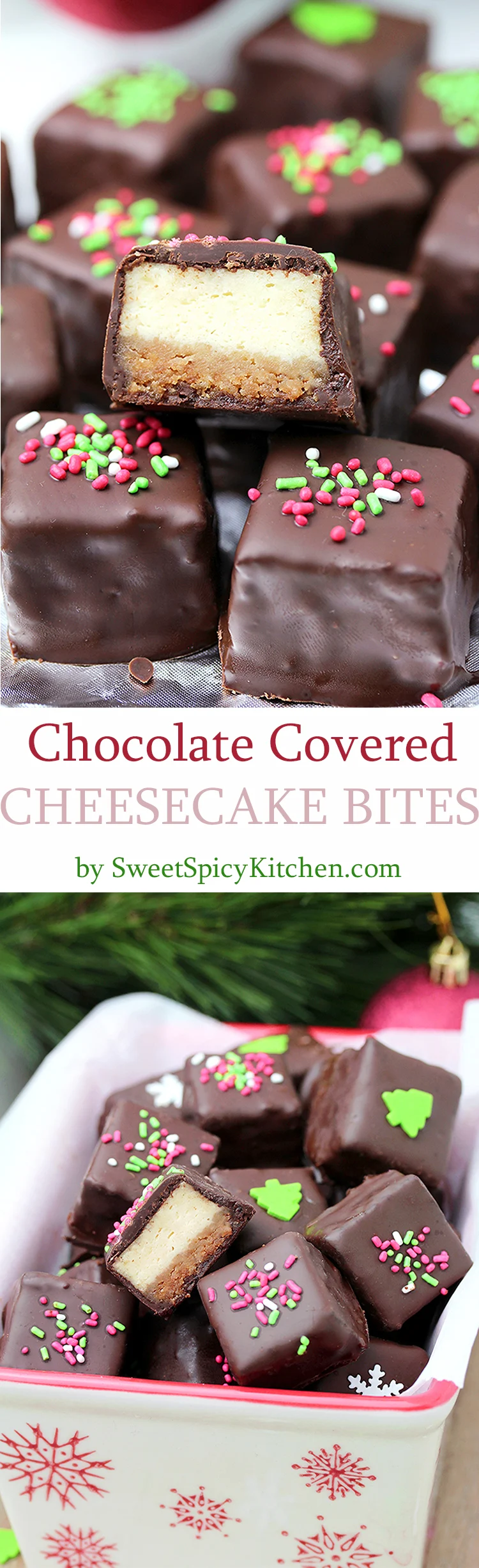 Chocolate Covered Cheesecake Bites made of graham cracker base and a cheesecake layer, covered with chocolate are so delicious. Yummy…