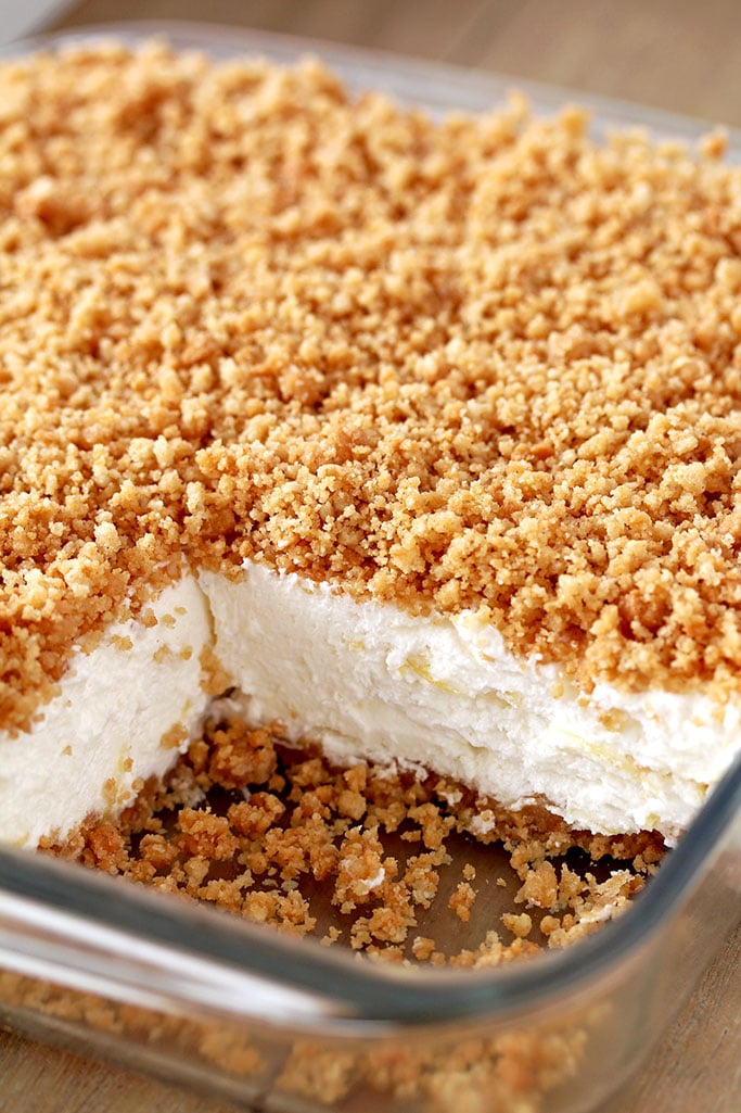 Easy Pineapple Dream Dessert a light and fluffy, quick and easy no bake creamy summer dessert. This creamy treat, made of crushed pineapple, cream cheese, butter and whipped cream and crunchy graham cracker layer, topped with graham cracker crumbs is a perfect way to sweeten hot summer days