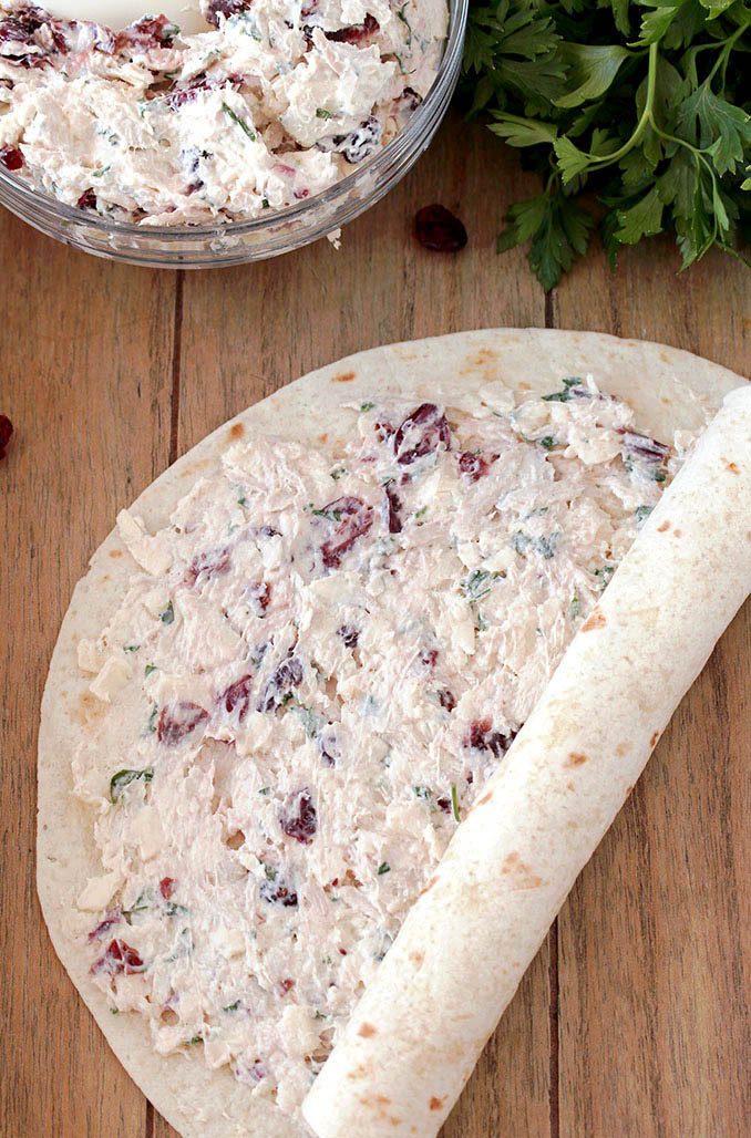 Cranberry Turkey Tortilla Roll Ups – these quick and easy, bite size tortilla roll ups, filled with cranberries, turkey, cream cheese, sour cream, grated white cheddar cheese, parsley and spices are perfect appetizer for holidays and parties