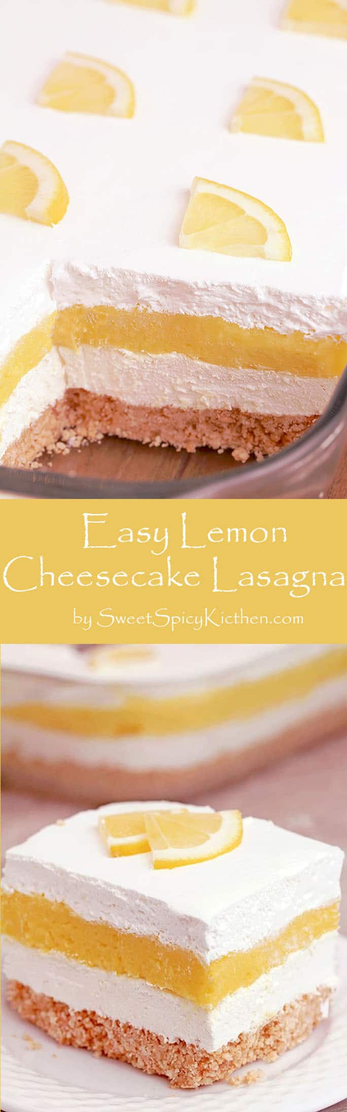 Easy Lemon Cheesecake Lasagna is a quick and simple layered dessert just perfect for Easter. Tasty Golden Oreo base, cheesecake layer, lemon pudding layer and whipped topping on top. It´s so yummy and looks great, too