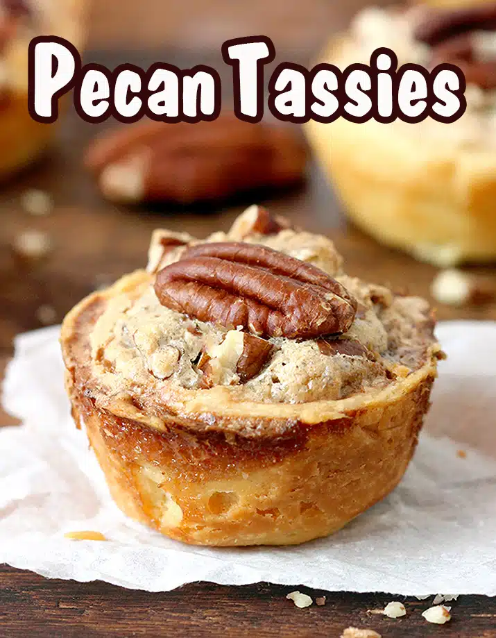 Pecan Tassies – dessert bites just perfect for Thanksgiving or Christmas. They are often called cookies because of their size, but they are closest to being called pecan pies. The dough is made of cream cheese, butter and flour mixture and they are filled with a sweet filling made of pecans, brown sugar, butter, eggs, cinnamon and vanilla. This buttery dough is unbelievably soft and makes a perfect combination with sweet filling and crunchy pecans. 