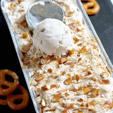 Great combo of pretzel and caramel cheesecake in form of ice cream. Absolutely delicious and tasty Caramel Pretzel Cheesecake Ice Cream.