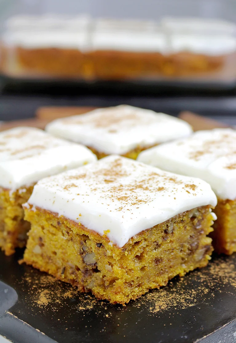 Pumpkin Walnut Bars With Cream Cheese Frosting | Sweet Spicy Kitchen