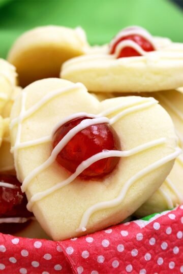Valentine's Maraschino Cherry Shortbread Cookies.. Heart shaped cookies for all of you who are in love. If you love Valentine's Day and plan to make a surprise for your loved one, I give you these fantastic cookies.