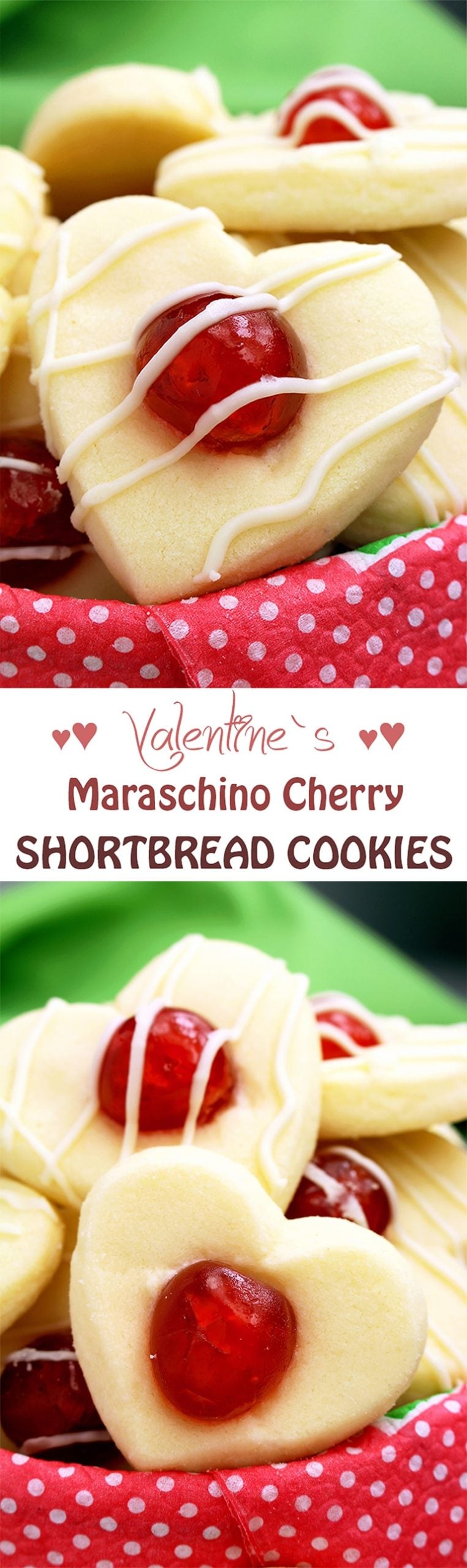 Valentine's Maraschino Cherry Shortbread Cookies.. Heart - shaped cookies for all of you who are in love.
