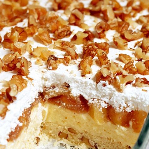 Layered Apple Lasagna Dessert is a perfect dessert. It‘s a pleasant surprise for my family and me. The apple season is coming and I‘m sooooo happy about it, because I love apple desserts. Apple and cinnamon combination is one of my favorite ♥
