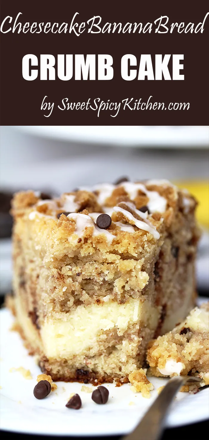 This Cheesecake Banana Bread Crumb Cake is a rich banana cake filled with cheesecake and crumb topping on the top. Start your day with this dessert and a cup of coffee or tea ?