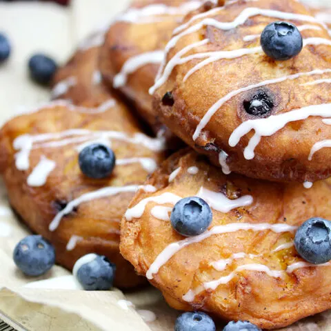 Blueberry Peach Fritters with Vanilla Glaze