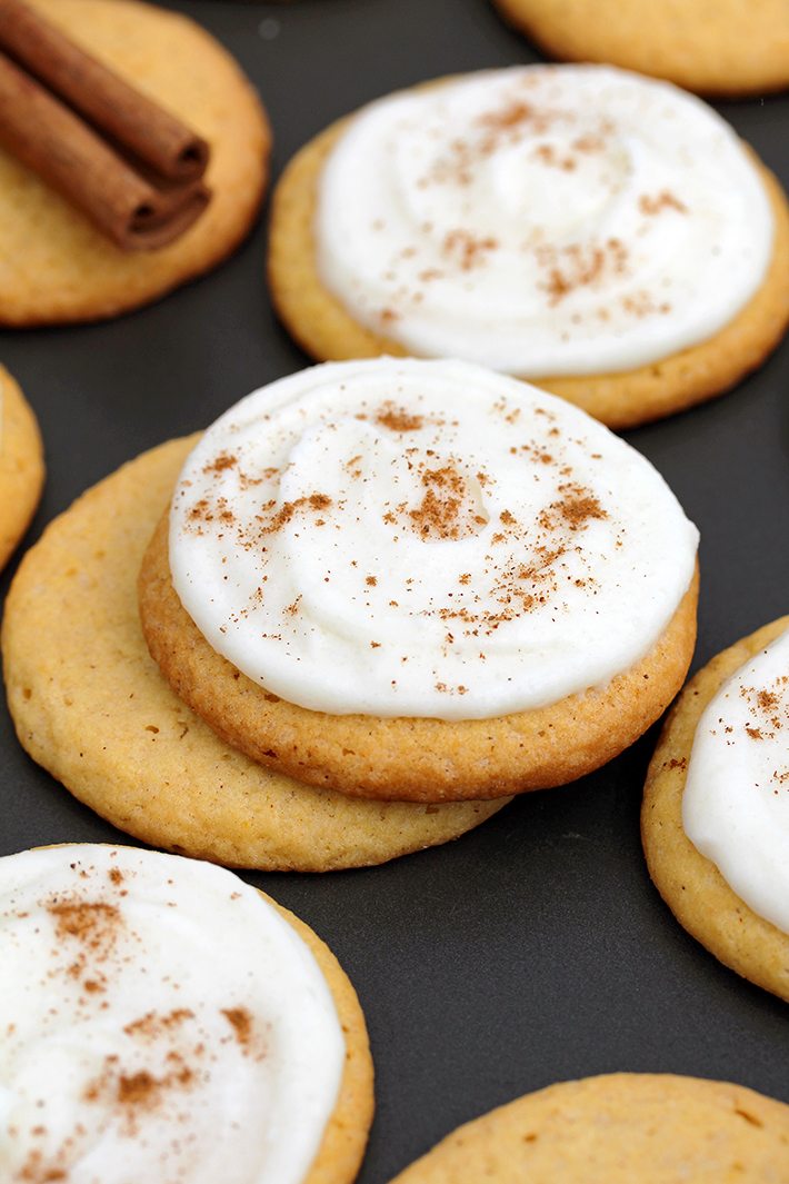 Pumpkin Sugar Cookies with Cream Cheese Frosting 