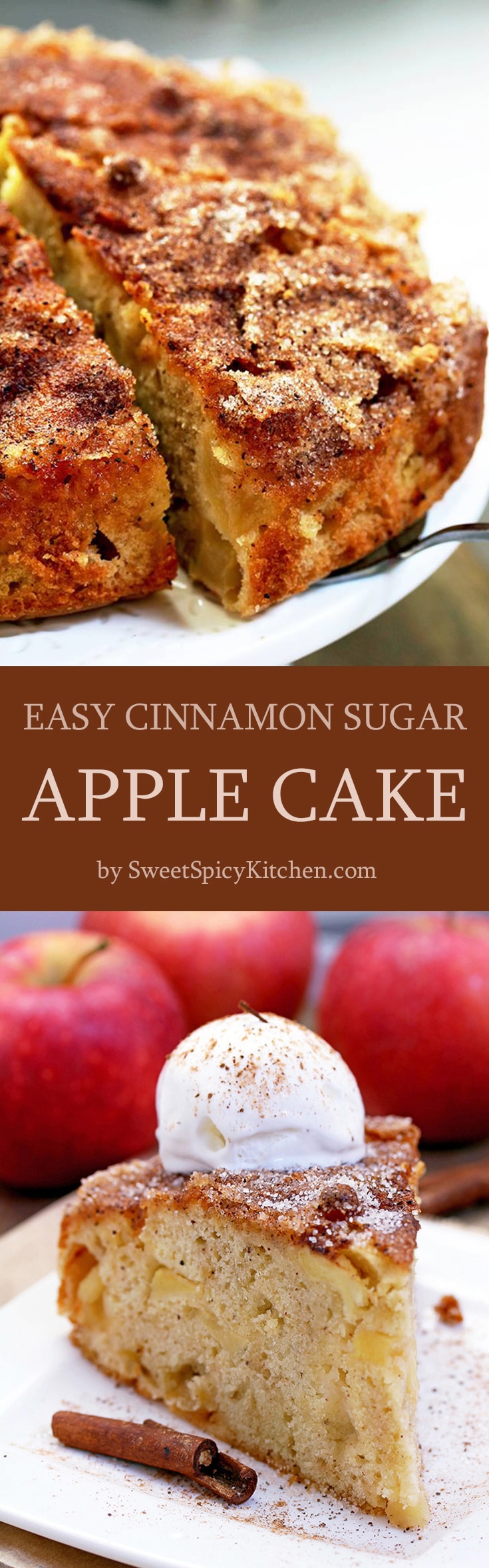 Easy Cinnamon Sugar Apple Cake – a soft cake filled with juicy apples, topped with cinnamon and sugar. This is a real fall treat
