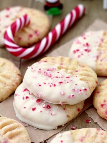 White Chocolate Dipped Candy Cane Sugar Cookies