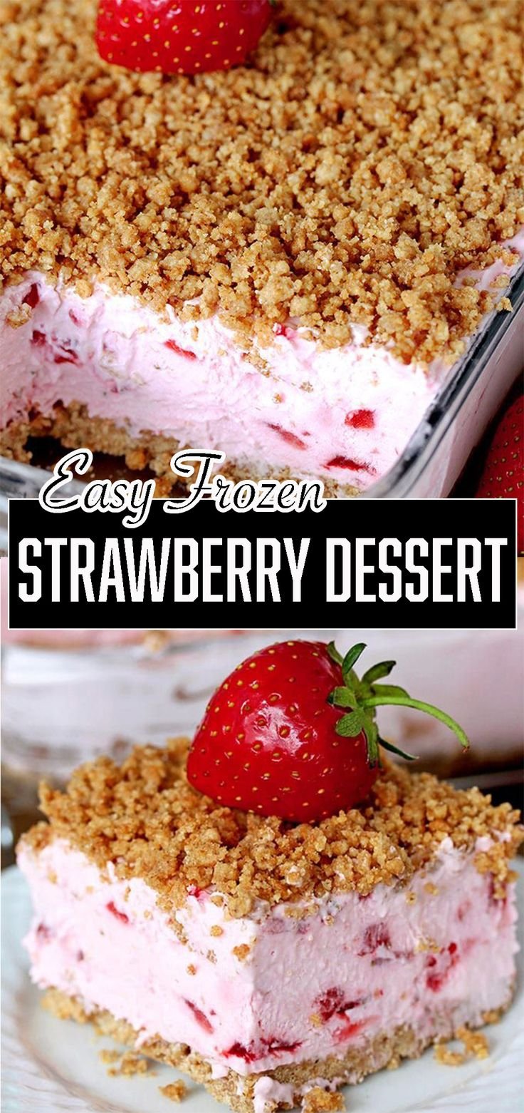 Easy Frozen Strawberry Dessert a perfect spring and summer dessert for all strawberry fans. This refreshing, creamy, frozen dessert made with fresh strawberries and a crunchy graham cracker layer, topped with graham cracker crumbs is very quick and easy to prepare.
