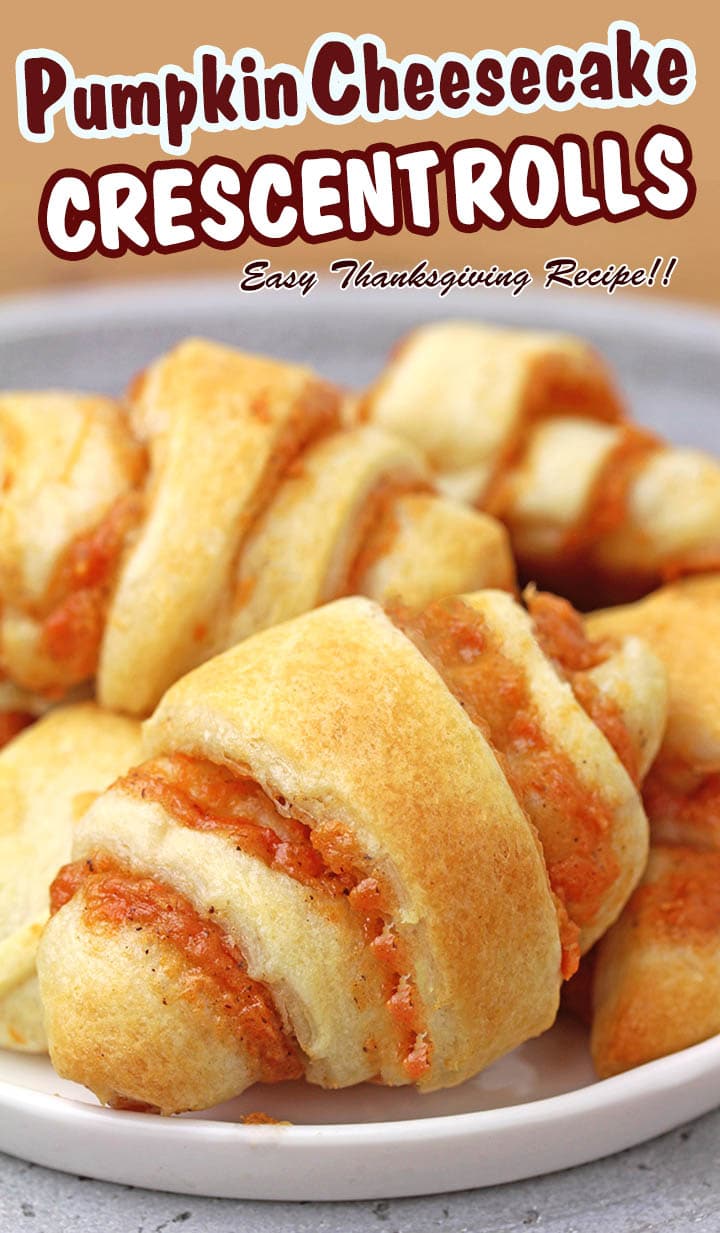 Mini Pumpkin Cheesecake Crescent Rolls – are crescent rolls filled with pumpkin, cream cheese, sugar and spices. It will only take 20 minutes to prepare this delicious fall pastry, that can be a perfect breakfast, fall snack or a holiday treat for Thanksgiving Day.