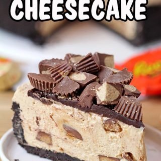 Reese’s Peanut Butter Cheesecake – Oreo cookie crust, peanut butter cheesecake filling with pieces of Reese’s cups, topped with chocolate ganache and pieces of Reese’s peanut butter cups make this strong decadent cheesecake.