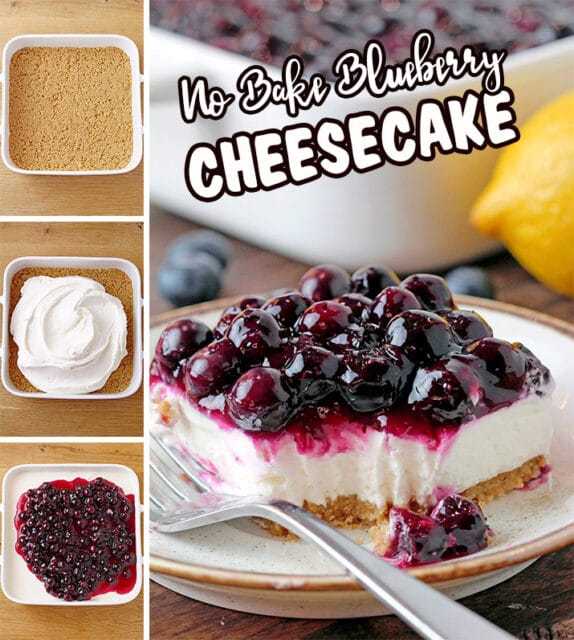No Bake Blueberry Cheesecake-crusty Base, Cream Filling And Fruit Topping.