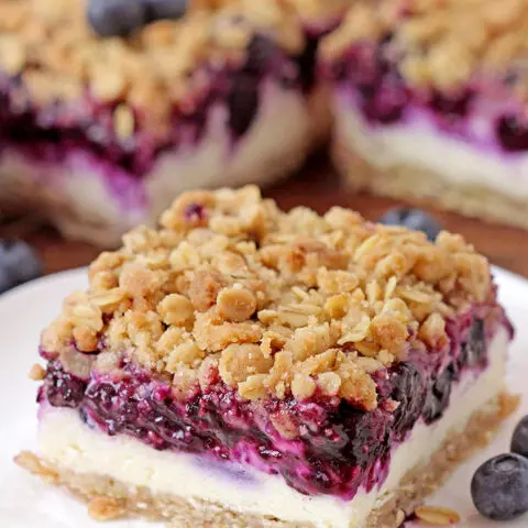 Blueberry Crisp Cheesecake Bars