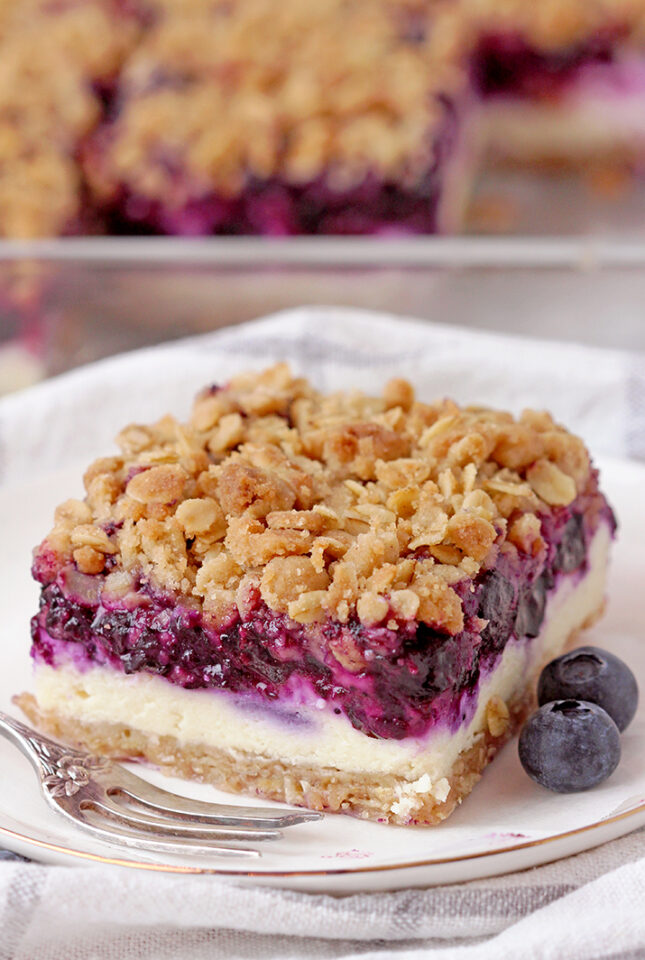 Blueberry Crisp Cheesecake Bars - Just Perfect Dessert..