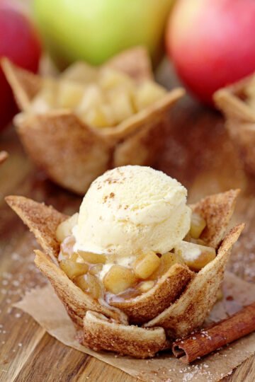 Apple Pie Taco Cups with Cinnamon Sugar Tortillas