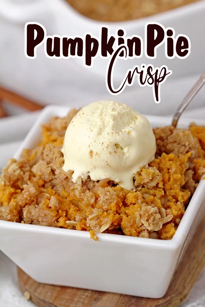 Pumpkin pie fans will love this recipe. Replace a traditional pumpkin pie with this Pumpkin Pie Crisp -it’s so good that you’ll make it again soon. Serve it warm after baking, or you can make it ahead of time, keep in the fridge and serve cold.