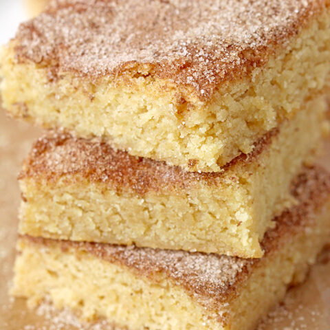 Easy Snickerdoodle Blondies - these soft and chewy blondies with cinnamon sugar topping are very tasty and ready in only 45 minutes! This is a great recipe for holiday season baking, perfect for Thanksgiving or Christmas. 
