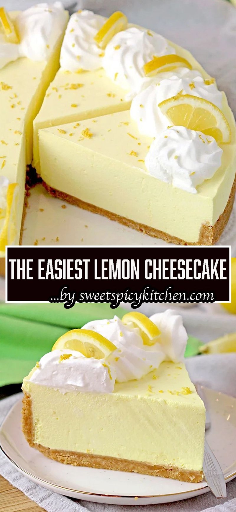 The Easiest Lemon Cheesecake - this no bake recipe with graham cracker crust, creamy cheesecake and lemon Jell-O filling is so quick and easy to make and it’s perfect for Easter or any other holiday, as well as for hot summer days. Its refreshing taste will be loved by all lemon fans.