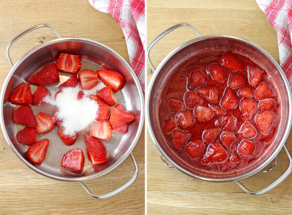 Make strawberry sauce and then blend it in a blender and keep in the fridge until serving.