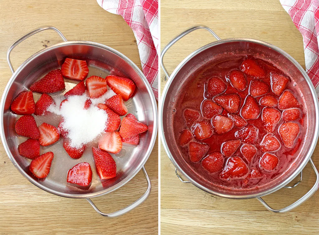 Make strawberry sauce and then blend it in a blender and keep in the fridge until serving. 