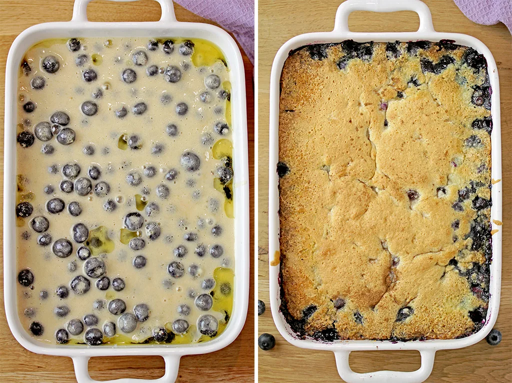 This old fashioned Blueberry Cobbler is the easiest recipe for the tastiest dessert from ingredients you already have on hand, it’s simply perfect. Sweet, juicy blueberries coated with crunchy buttery batter are best served warm with a scoop of vanilla ice cream.  