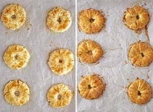 Place them on a prepared baking sheet a few inches apart. Beat an egg with some water, then coat the rings with the beaten egg and sprinkle with cinnamon and sugar. Bake for 20 minutes or until golden brown. Take them out of the oven when they’re done.