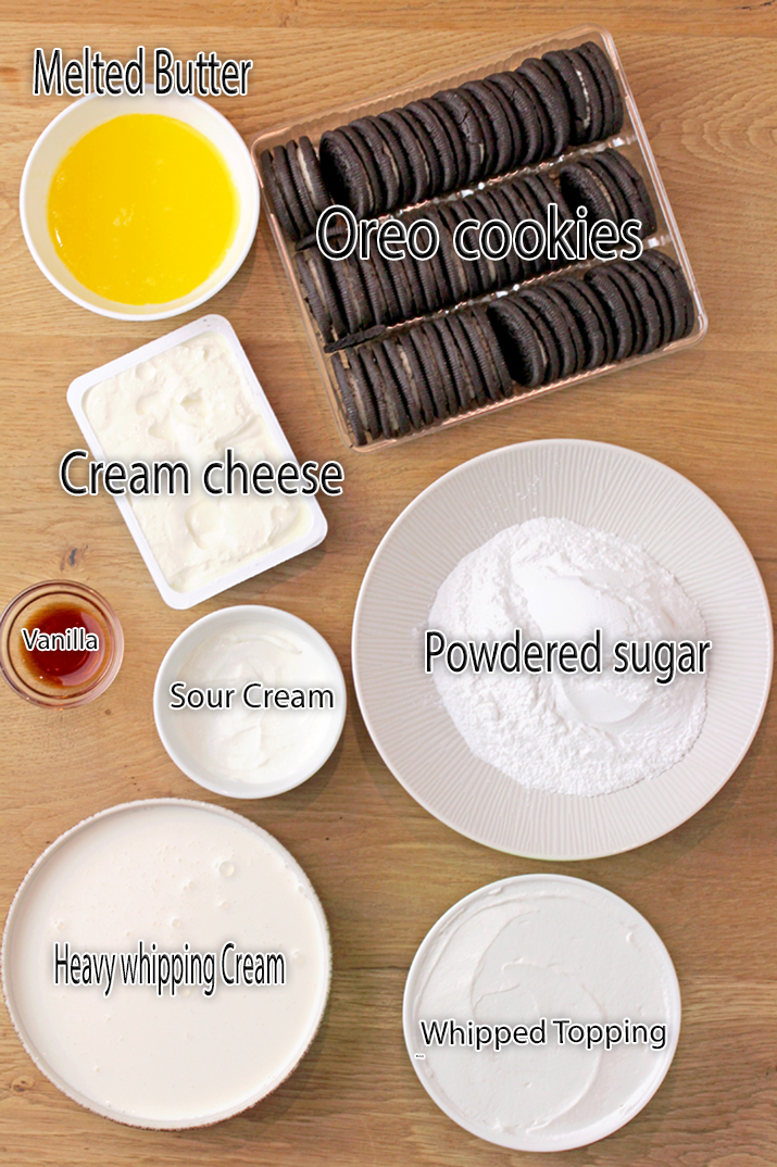 Essential ingredients for this delicious Oreo Cream Pie: