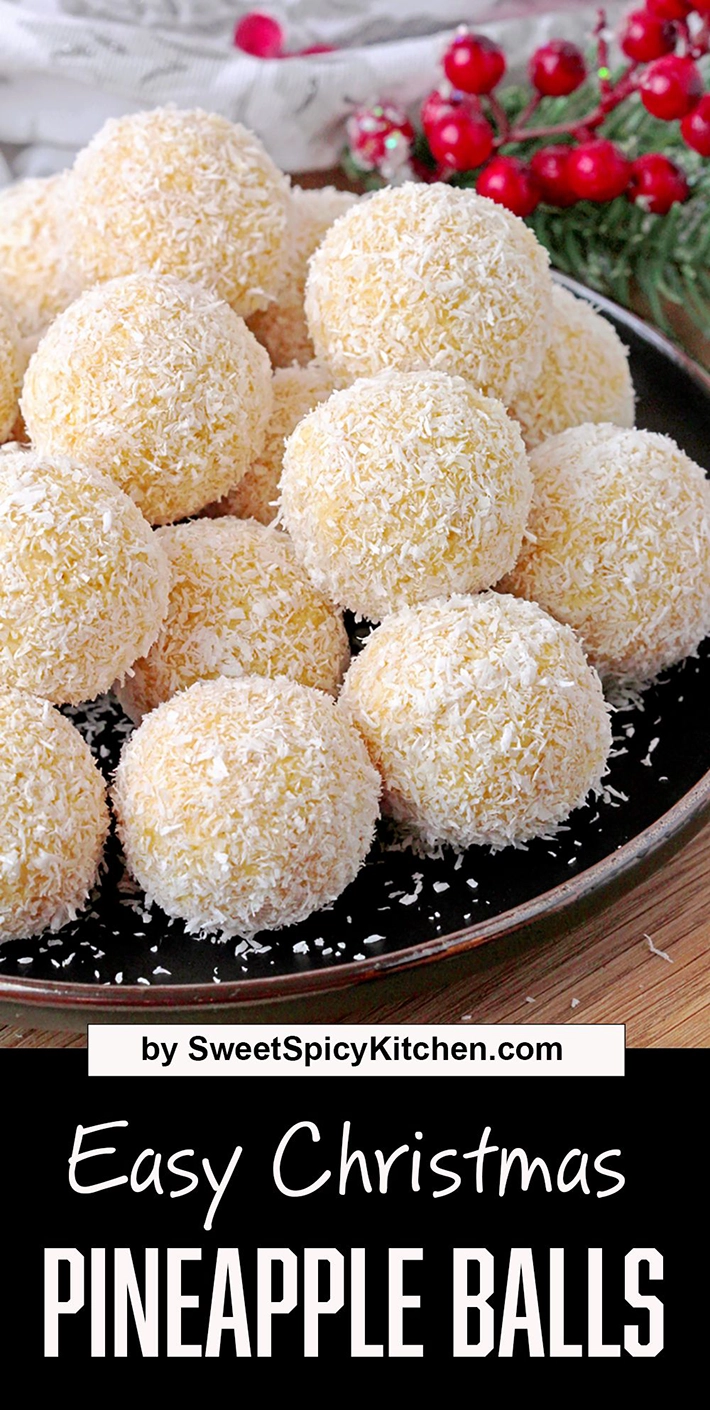 Easy Christmas Pineapple Balls – Only 5 ingredients and 15 minutes are all you need to make these refreshing holiday treats. What a delight— you’ll enjoy every bite! A tropical taste on your plate, ready in no time. Everyone in the family loves these delightful little treats.
