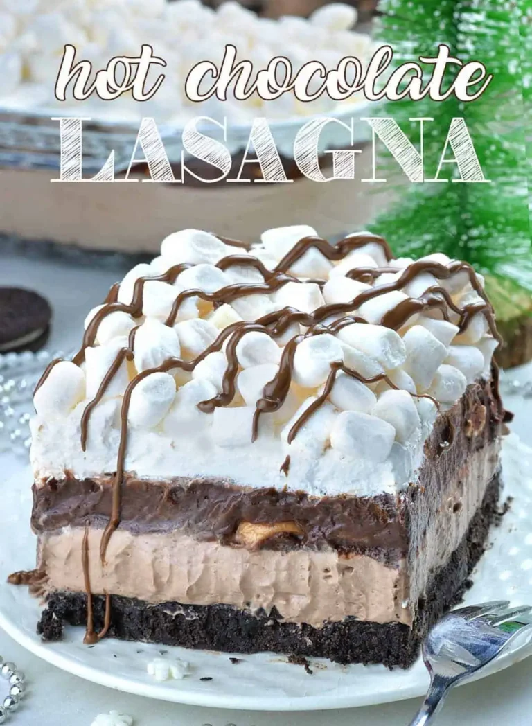 Hot Chocolate Lasagna is delicious dessert, perfect for parties to feed the crowd and it’s completely no bake recipe!!! If you are looking for perfect Christmas dessert recipe, you should make this easy, no bake layered dessert with Oreo crust, hot chocolate cheesecake mousse layer, chocolate pudding, whipped cream and mini marshmallows. One of the best Christmas Recipes for sure....