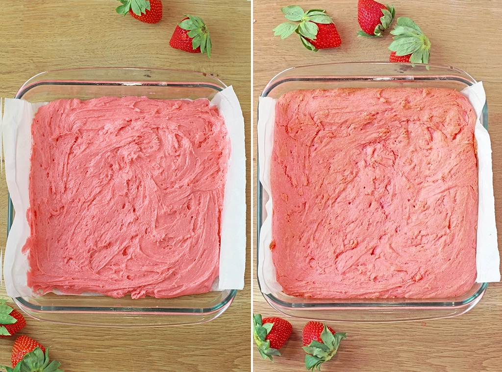 Super Easy Strawberry Brownies - these super moist and easy strawberry brownies are made with strawberry cake mix and a few simple ingredients, topped with a sweet frosting made from strawberry preserves. They're incredibly delicious and unbelievably easy to make - the perfect last minute dessert.