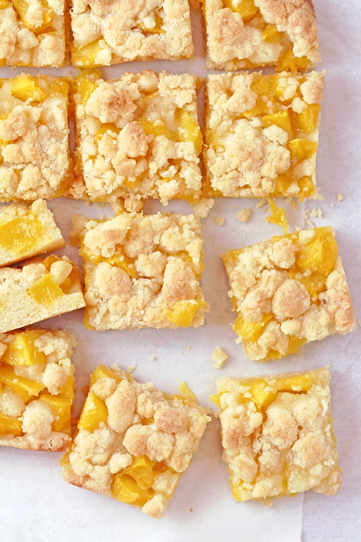 These Mango Crumb Bars, with a buttery crust, filled with juicy chunks of mango and topped with a crumbly streusel, are quick and easy to make and absolutely delicious. If you love mango, this dessert is perfect for you! Serve them with a scoop of vanilla ice cream and enjoy every bite.